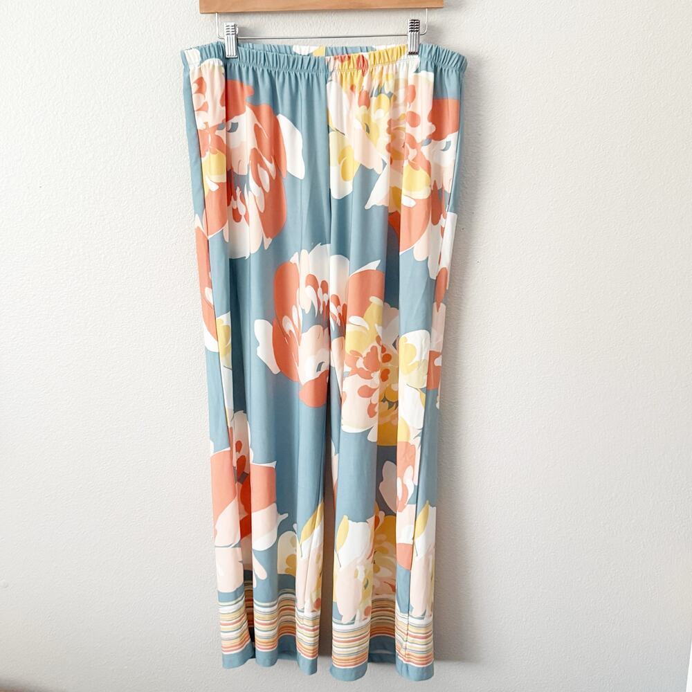 MELISSA PAIGE | Wide‎ Leg Flowy Pants Floral Pastel Pull-on Style | Size 1X